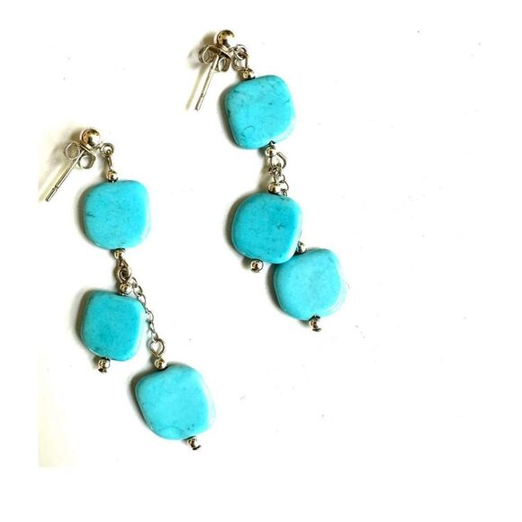 Sterling silver turquoise drop earrings - Picture 2 of 5